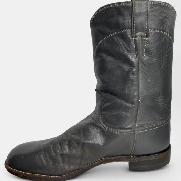 Justin Boots 7.5 E Men's Gray Leather Western Roper Riding Cowboy Work Biker - Picture 5 of 14
